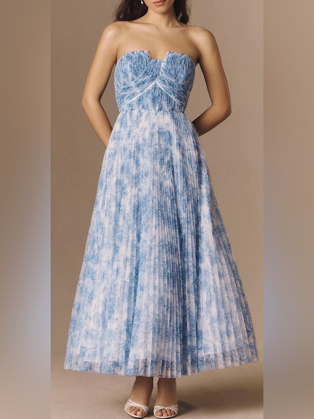 NEW Hutch Corene Strapless Floral Tulle A-Line Midi light blue Dress Sz 12